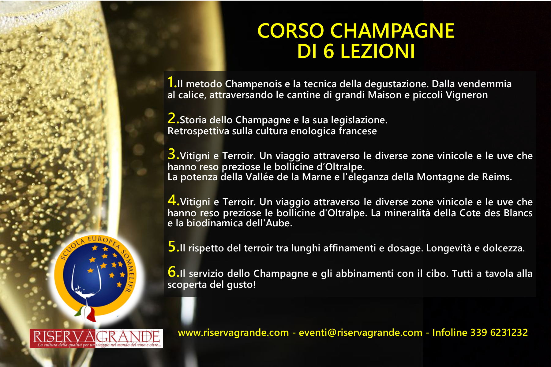Corso Champagne di 6 lezioni a partire dal 23 ottobre 2024