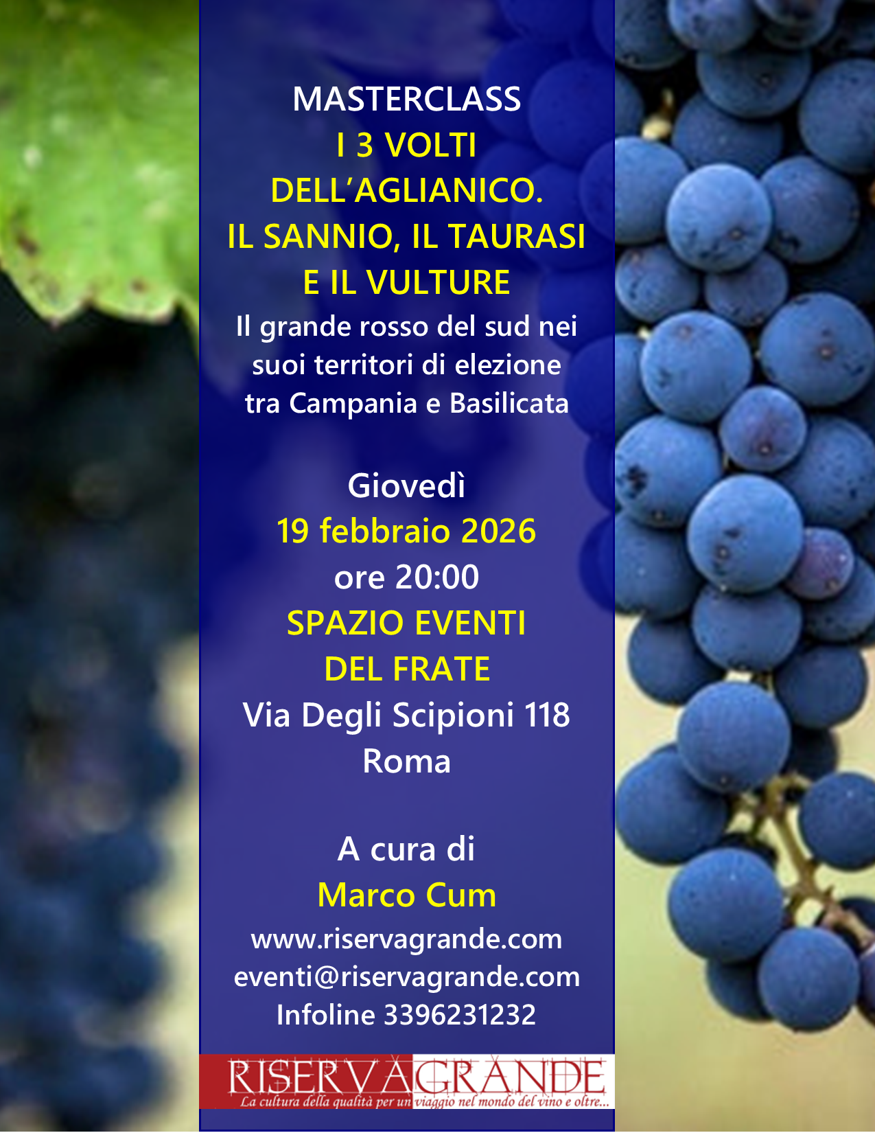 Masterclass. I 3 volti dell'Aglianico. Giovedì 19 febbraio 2026 ore 20:00