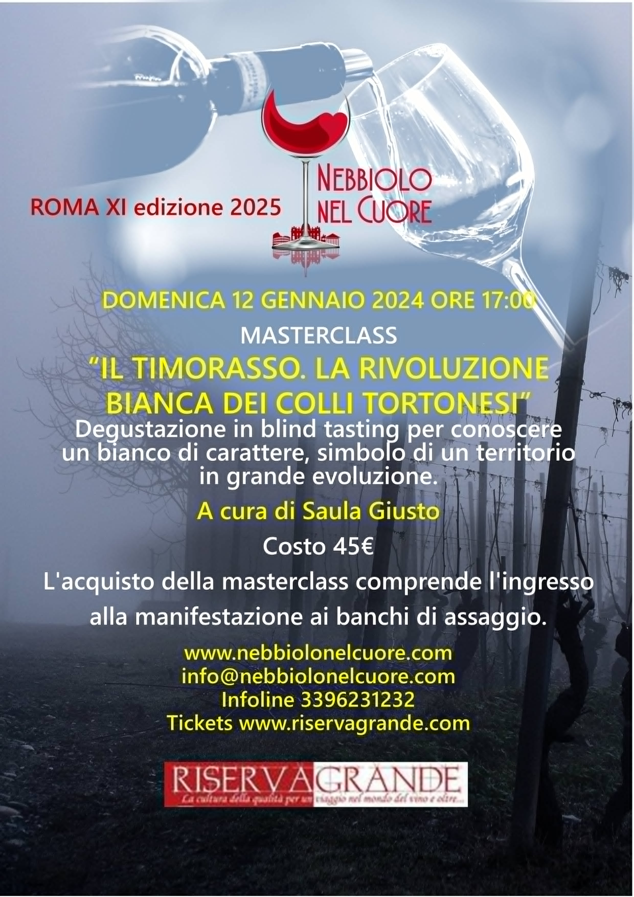 Masterclass. Il Timorasso. la rivoluzione bianca dei Colli Tortonesi. Domenica 12 gennaio 2025 ore 17:00